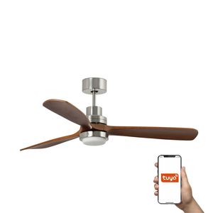 Ventilateur de plafond LANTAU XL nickel-noyer Led Tuya+télécommande