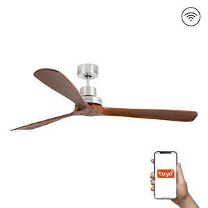 Ventilateur de plafond LANTAU XL nickel et noyer connecté TUYA+télécommande