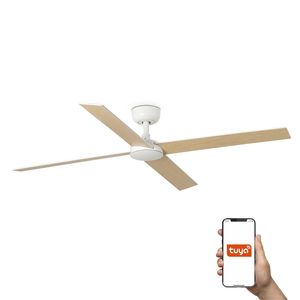 Ventilateur de plafond RUDDER L blanc/bois connecté TUYA et télécommande