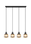 TARIFA – Suspension 4×E27 métal noir mat verre chromé fumé réf. 362800432
