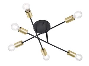 Plafonnier noir et 6 douilles dorées CROSS de TrioLighting