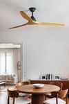 Ventilateur de plafond ALO L noir/bois connecté WIZ et télécommande