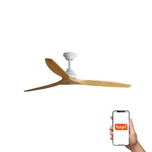 Ventilateur de plafond ALO L blanc/bois connecté TUYA et télécommande
