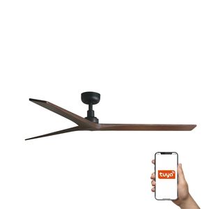 Ventilateur de plafond KLIM L noir/noyer connecté Tuya télécommande