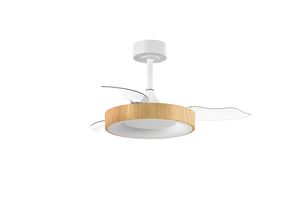 Ventilateur de plafond LISBOA XS bois/blanc avec 3 pales rétractables transparentes