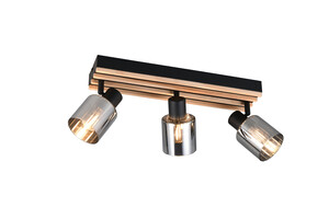 Barre de 3 Spots Plafonnier TRAVIA - Bois Naturel et Noir Mat