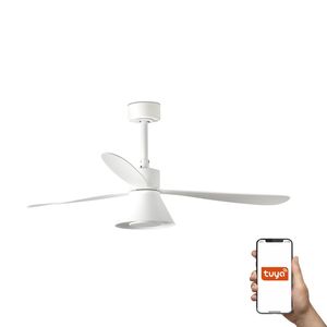 AMELIA CONE LED ventilateur plafond blanc connecté TUYA et télécommande, 6 vitesses, pour pièces 17–28 m²