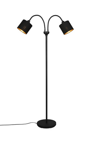 Lampadaire liseuse TOMMY 2 lumières Noir mat tissu Noir/Doré