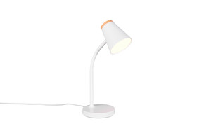 Lampe de bureau PONGO R55831101 – Blanc mat, LED 4,5 W, tête flexible, métal & bois