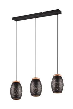 Lustre BIDAR 3 suspensions ajourées noires et dorées de TrioLighting