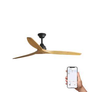 Ventilateur de plafond ALO L noir/bois connecté WIZ et télécommande