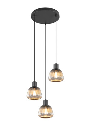 TARIFA – Suspension 3×E27 métal noir mat verre chromé fumé réf. 362830332