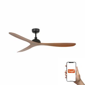 Ventilateur plafond noyer/noir GOTLAND – 6 vitesses, moteur DC silencieux, compatible Alexa & Google