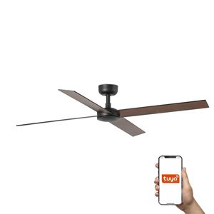 Ventilateur de plafond RUDDER L noir/bois connecté TUYA+ télécommande