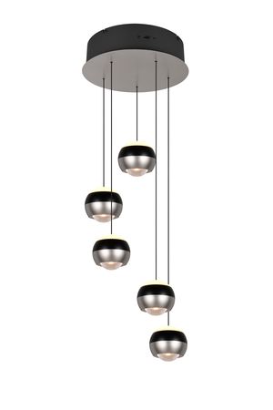 Lustre rond à 5 têtes ORBIT finition Noir mat et nickel mat
