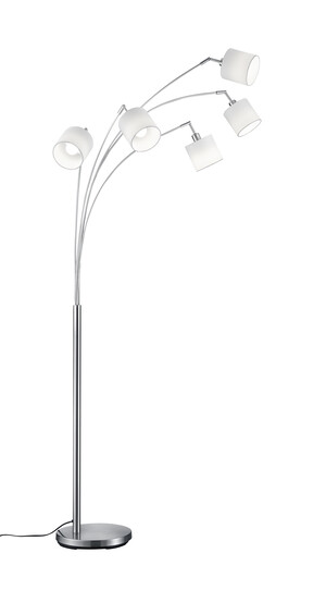 Lampadaire 5 Lumières Trio TOMMY Nickel Mat & Tissu Blanc - R46330501