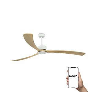 Ventilateur plafond KAUAI XXL blanc/bois avec télécommande connecté Wiz