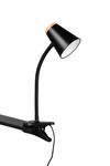 Lampe de bureau PONGO à pince R25831102 – Noir mat, LED 4,5 W, tête flexible, métal & bois