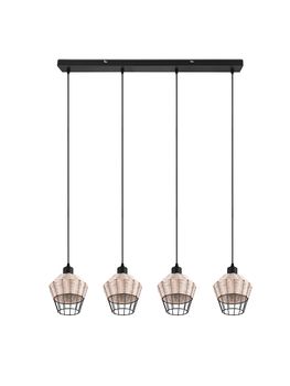 Suspension 4 abat-jour en métal et rotin naturel BORKA de Triolighting