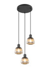 TARIFA – Suspension 3×E27 métal noir mat verre chromé fumé réf. 362830332