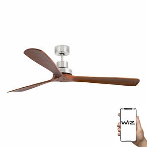 Ventilateur de plafond LANTAU XL nickel et noyer connecté Wiz+télécommande