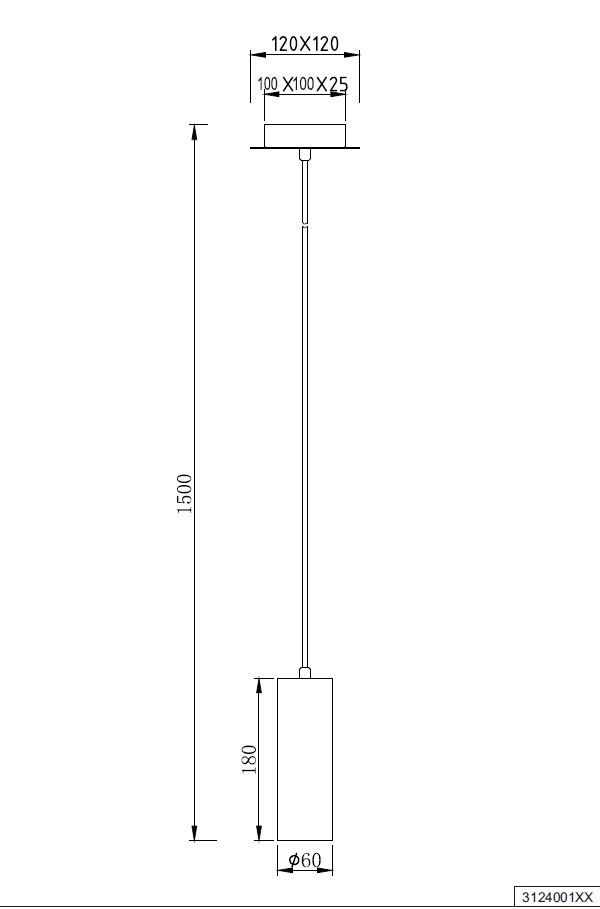 Suspension MARLEY à 1 tube suspendu en nickel mat