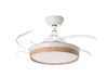 Ventilateur de plafond BLANES XS blanc/bois à 4 pales rétractables transparentes