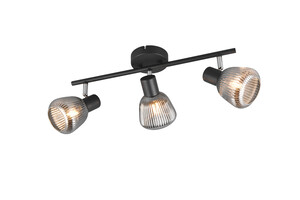 TARIFA – Plafonnier rétro chic 3×E14 métal noir mat et verre chromé fumé réf. 862800332