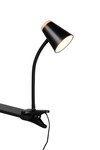 Lampe de bureau PONGO à pince R25831102 – Noir mat, LED 4,5 W, tête flexible, métal & bois