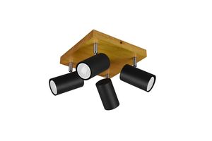 Plafonnier noir mat et bois MARLEY 4 spots de Triolighting