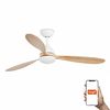 Ventilateur de plafond design POROS, blanc et pales bois, lumière chaude, app Tuya & télécommande