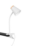 Lampe de bureau PONGO à pince R25831101 – Blanc mat, LED 4,5 W, tête flexible, métal & bois