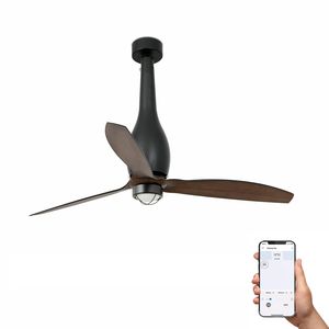 ETERFAN M – Ventilateur plafond connecté WiZ noir mat avec LED 16W et pales imitation noyer