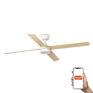 Ventilateur de plafond RUDDER L blanc/bois Led connecté TUYA +  télécommande