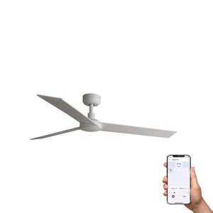 Ventilateur de plafond RUDDER L blanc/bois connecté WIZ+télécommande