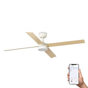 Ventilateur de plafond RUDDER L blanc/bois Led connecté WIZ + télécommande