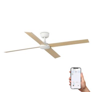 Ventilateur de plafond RUDDER L blanc/bois connecté WIZ et télécommande