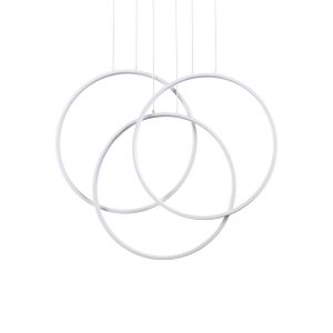 Lustre FRAME avec 3 cercles suspendus en profilé aluminium plat Led finition Blanc mat 