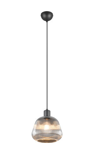 TARIFA – Suspension métal noir mat E27 avec verrerie cannelée réf. 362800132