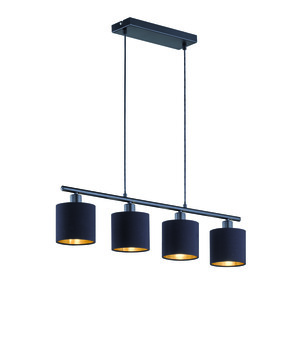 Suspension 4 Lumières Trio TOMMY Noir Mat & Tissu Or - R30334079