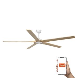 Ventilateur de plafond BigWood 20 XL blanc et bois connecté Tuya