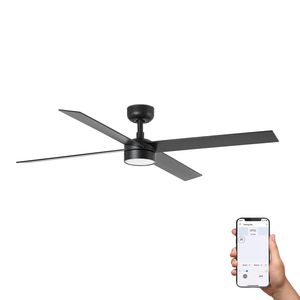 Ventilateur de plafond RUDDER L noir/bois Led connecté WIZ+télécommande