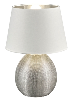 Lampe LUXOR pied argent et Abat jour blanc/argent