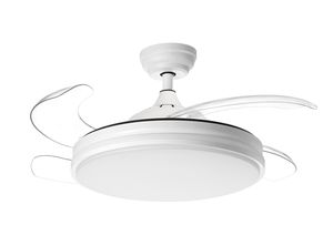 Ventilateur de plafond TURIN blanc avec 4 pales rétractables transparentes