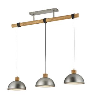 Lustre VINTAGE nickel antique et bois DELHI de TrioLighting