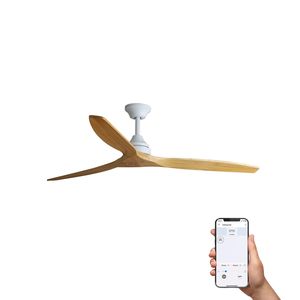 Ventilateur de plafond ALO L blanc/bois connecté WIZ et télécommande