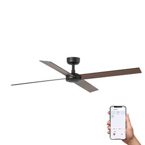 Ventilateur de plafond RUDDER L noir/bois connecté WIZ + télécommande