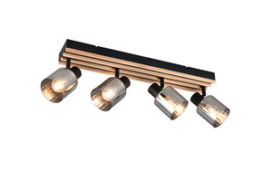 Barre 4 Spots Plafonnier Longue TRAVIA - Bois Naturel et Noir