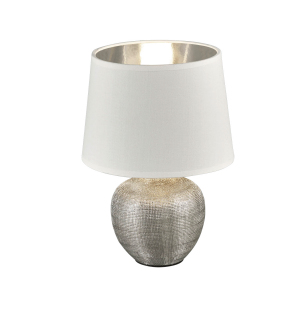 Lampe LUXOR pied argent et Abat jour blanc/argent