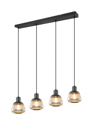 TARIFA – Suspension 4×E27 métal noir mat verre chromé fumé réf. 362800432